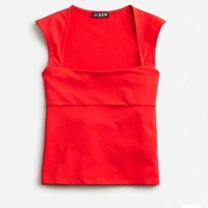 J. Crew Red Squareneck Cap-sleeve Top